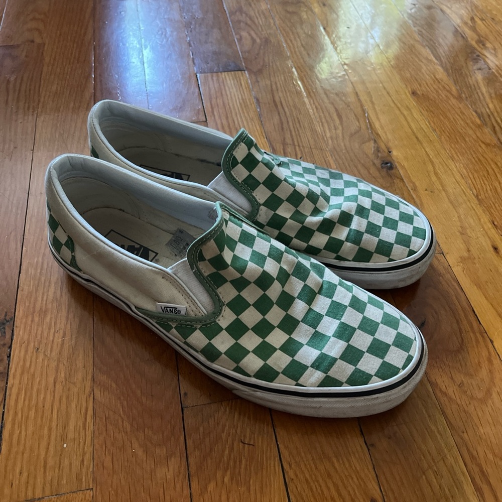 Vans Green Checkered Slip Ons